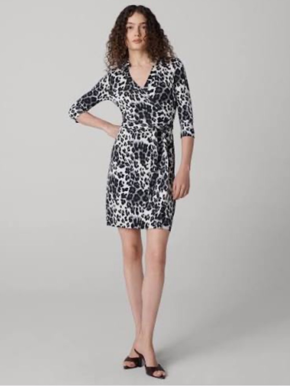 Diane Von Furstenberg Leopard Julie Jeanne 3/4 Sleeve Silk Wrap Dress S - Picture 4 of 11